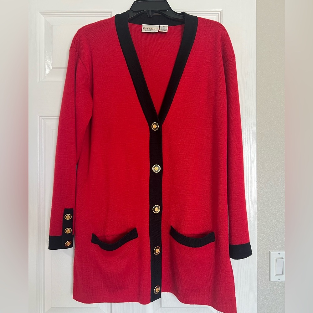Vintage Red and Black Essential Elements Women's Sweater Cardigan size M